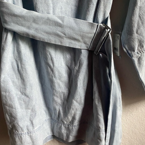 Free People Ora Denim Mini Stylish Two Toned Light Blue Belted Mini Dress Sz L - Picture 9 of 16